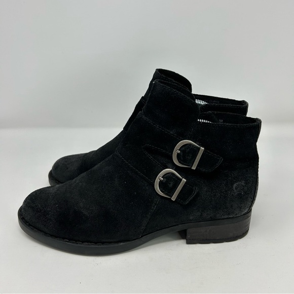 Born Adler Black Suede Leather Comfort Ankle Boots Size 9 Double Buckle Detail - Picture 6 of 13